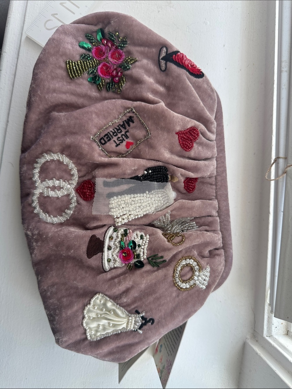 Velvet Embroidered Clutch Bag in Mauve - Designer-Inspired